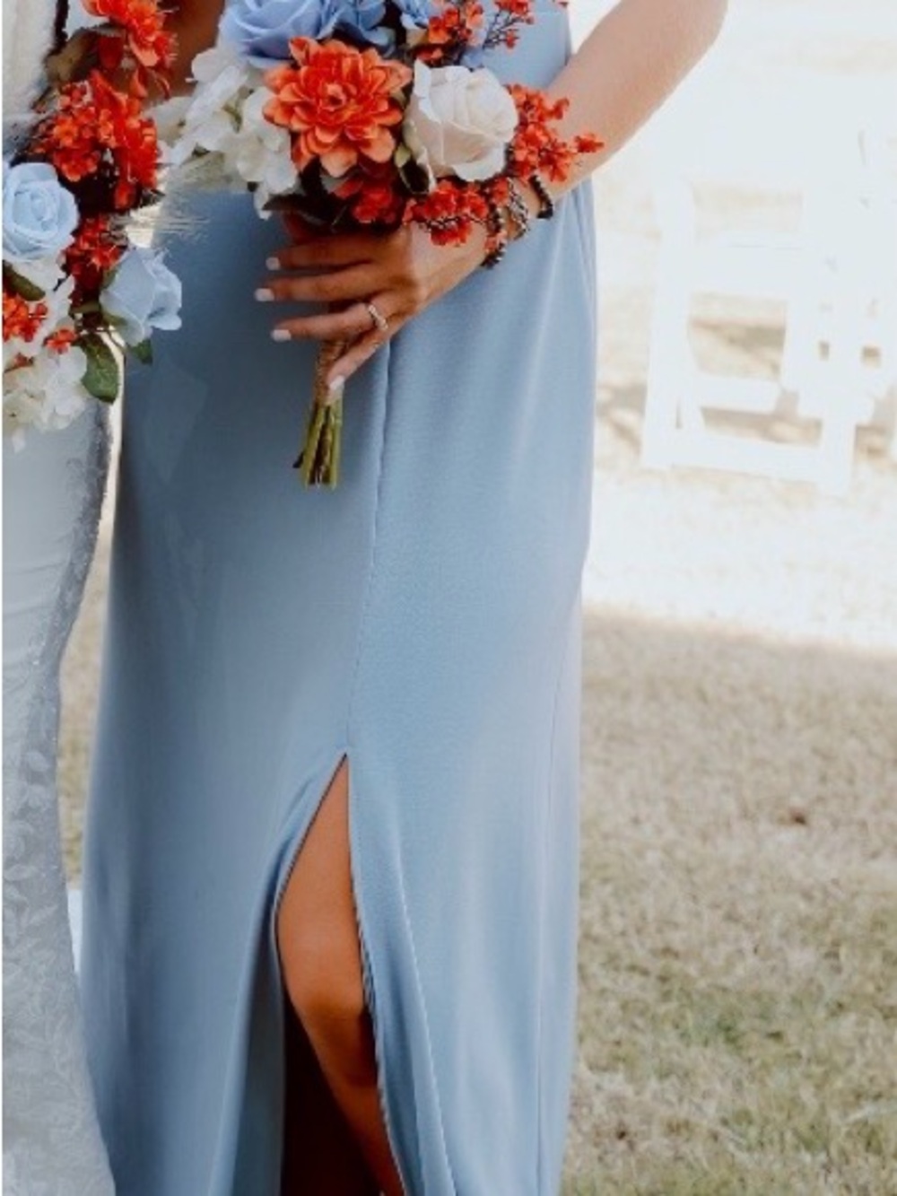 Birdy Grey Dusty Blue Ash Crepe Dress with Front Slit